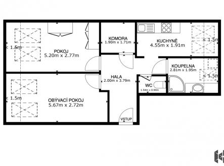 Prodej bytu, 2+1, 58 m²