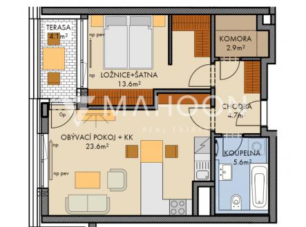 Pronájem bytu, 2+kk, 52 m²