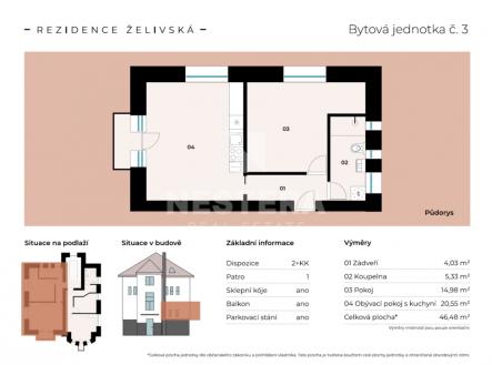 Prodej bytu, 2+kk, 46 m²