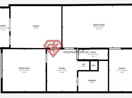 Prodej bytu, 3+1, 77 m²