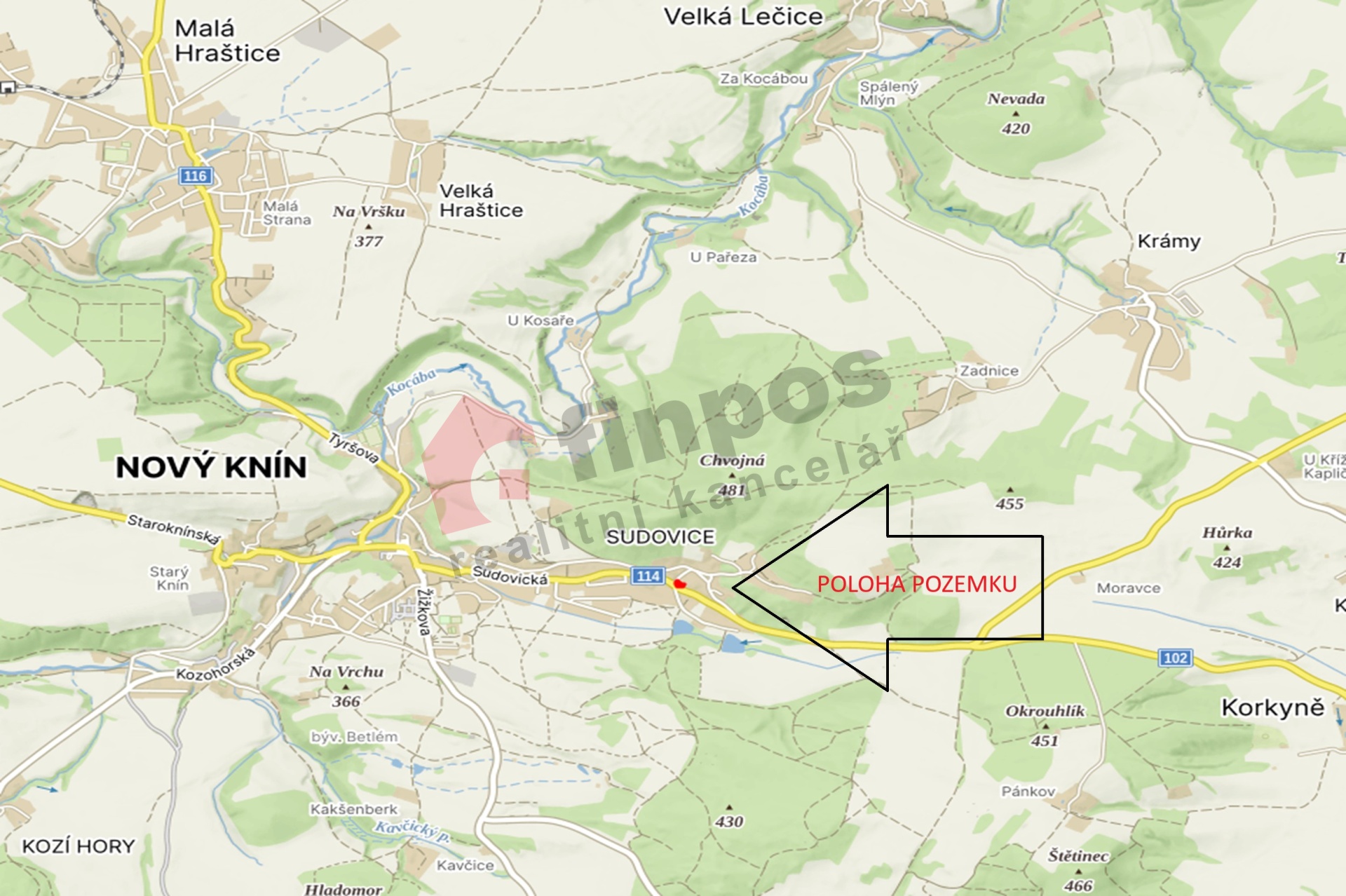 Stavební pozemek pro RD 656 m2 Sudovice - Nový Knín