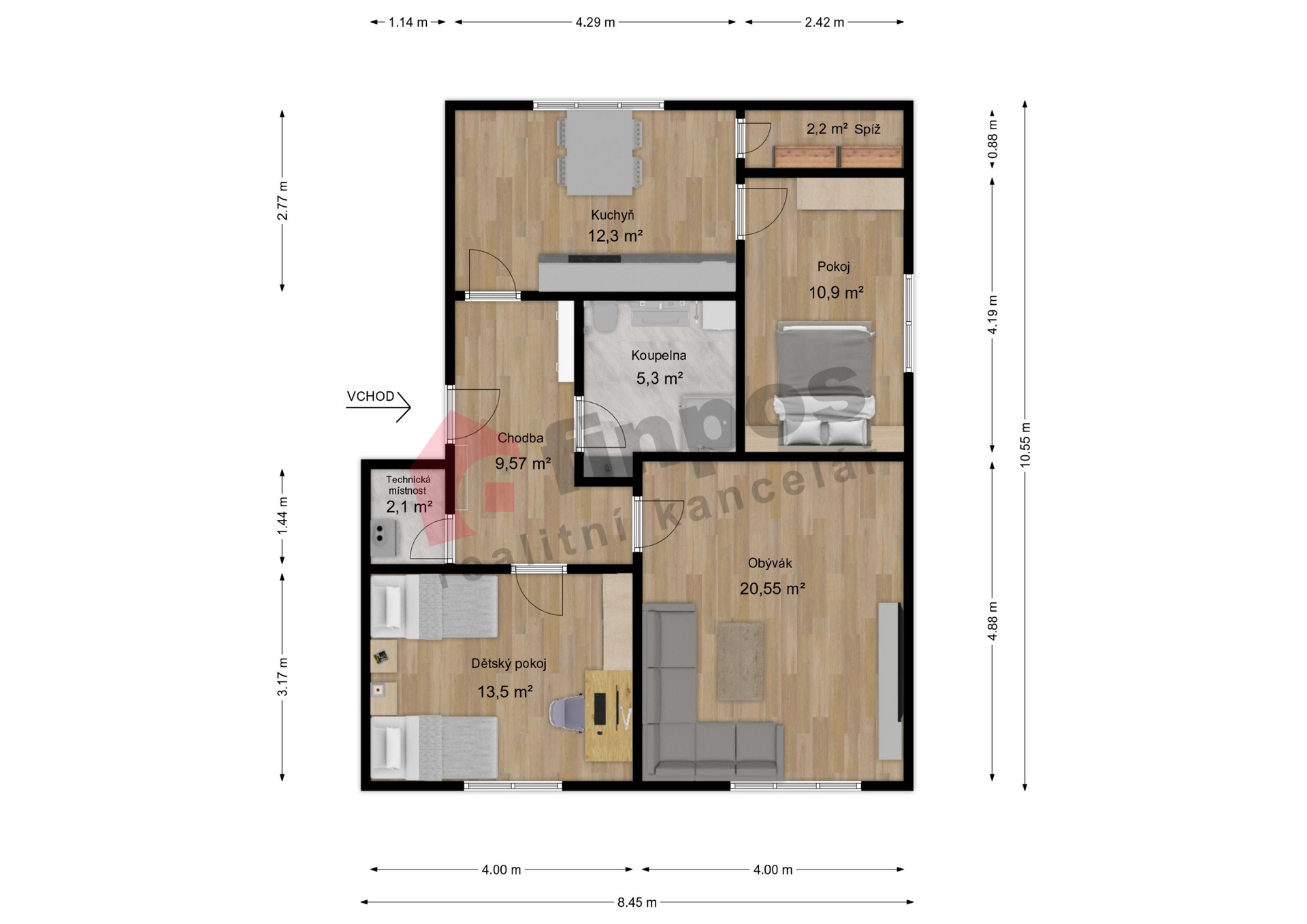Byt 3+1 80 m2 + tři sklepní místnosti 18m2 v Daměnicích - Načeradec