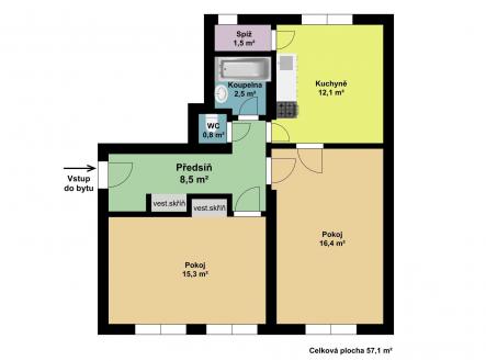 Prodej bytu, 2+1, 57 m²