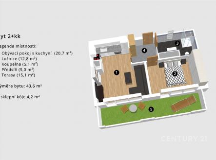 Pronájem bytu, 2+kk, 48 m²