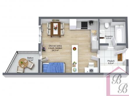 Pronájem bytu, 1+kk, 44 m²