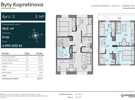 Prodej bytu, 3+kk, 56 m²