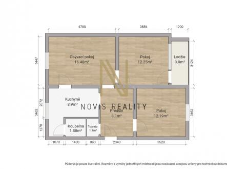 Pronájem bytu, 3+1, 60 m²