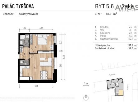 Pronájem bytu, 2+kk, 60 m²