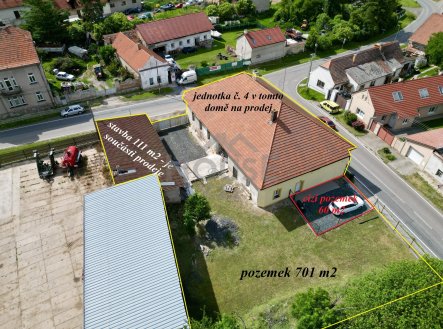 Prodej pozemku o celkové výměře 812 m² a budovy bez č.p. (111 m²), v obci Hořany