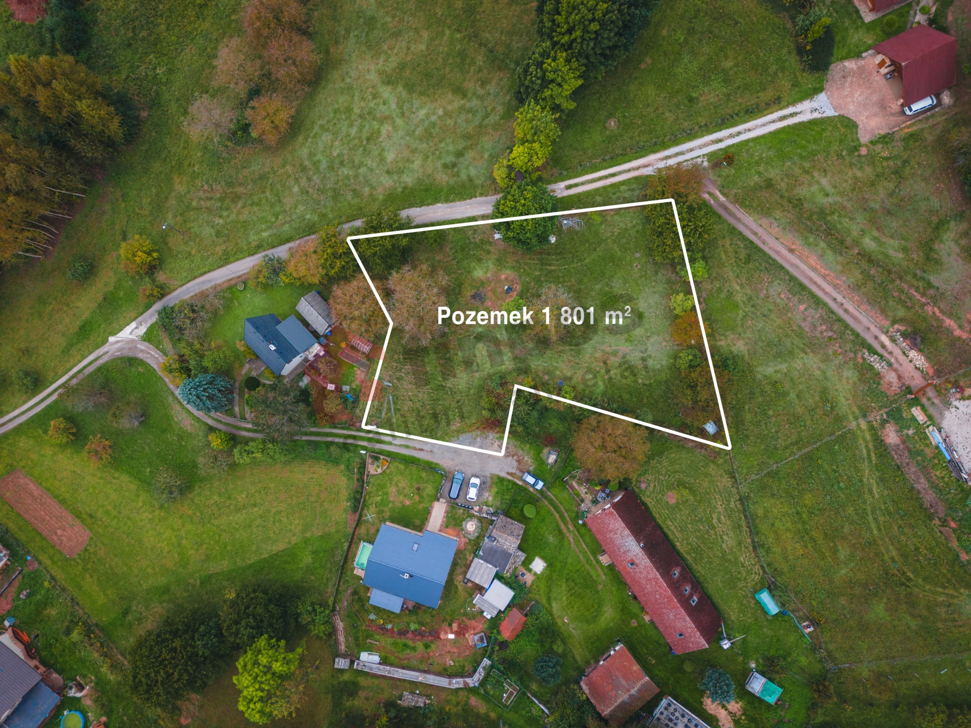 Prodej stavebního pozemku 1801 m2 v obci Radim, Tužín, okr. Jičín