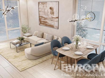 obývák-jídelna s dřevěná podlaha