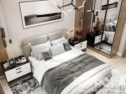 pokoj / ložnice s dřevěná podlaha