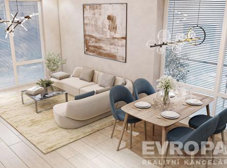 obývák-jídelna s dřevěná podlaha