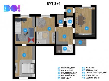 Prodej bytu, 3+1, 128 m²