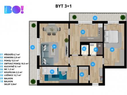 Prodej bytu, 3+1, 70 m²