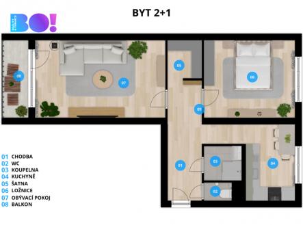 Prodej bytu, 2+1, 61 m²