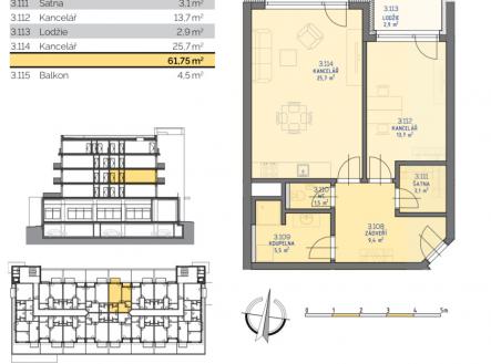 Prodej bytu, 2+kk, 62 m²