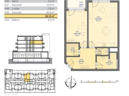 Prodej bytu, 2+kk, 62 m²