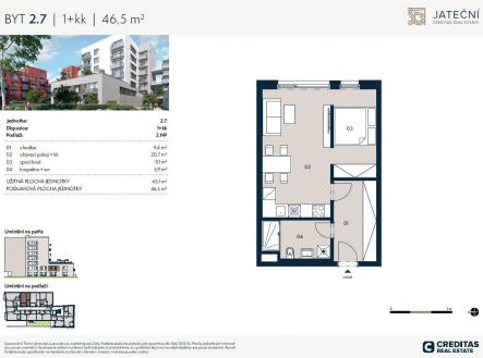 Prodej bytu, 1+kk, 46 m²