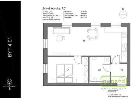 Prodej bytu, 2+kk, 54 m²