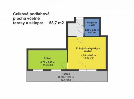 Pronájem bytu, 2+kk, 39 m²