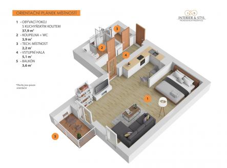 Pronájem bytu, 1+kk, 49 m²