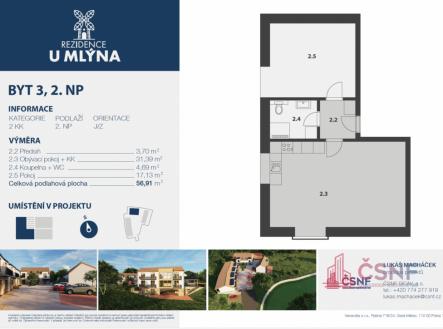 Prodej bytu, 2+kk, 56 m²