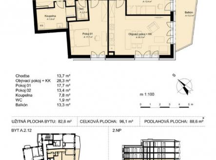 Prodej bytu, 3+kk, 88 m²