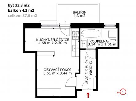 Pronájem bytu, 1+kk, 33 m²