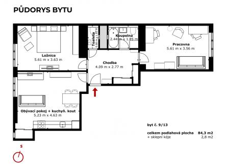 Prodej bytu, 3+kk, 84 m²