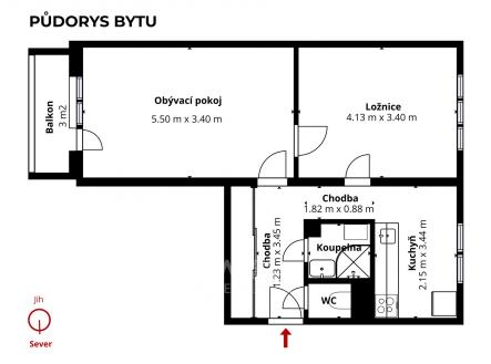 Pronájem bytu, 2+1, 53 m²