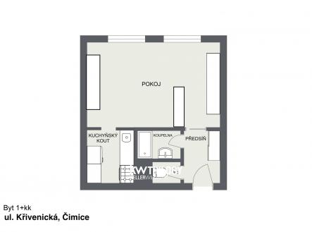 Plánek - Čimice - Byt 1+kk