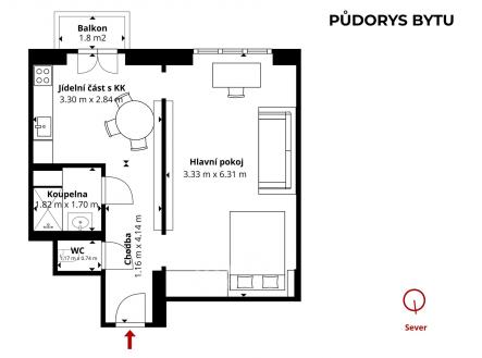Prodej bytu, 2+kk, 41 m²