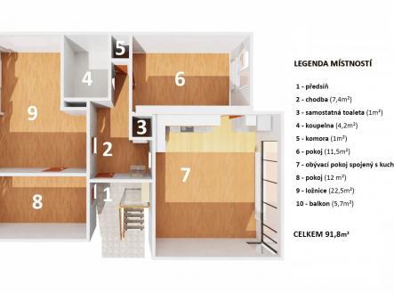 Pronájem bytu, 4+kk, 92 m²
