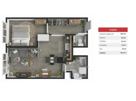 Pronájem bytu, 2+kk, 44 m²