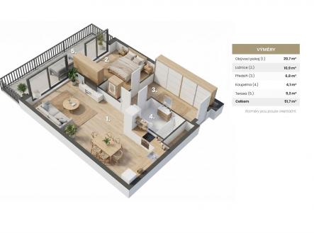 Pronájem bytu, 2+kk, 58 m²