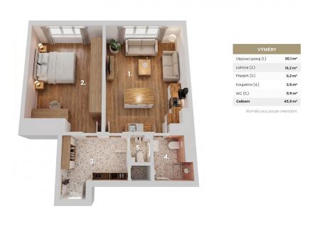 Pronájem bytu, 2+kk, 52 m²