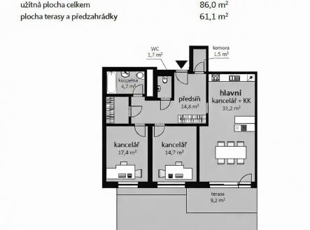 Pronájem kanceláře, 91 m²