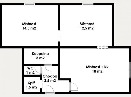 Prodej bytu, 3+kk, 54 m²