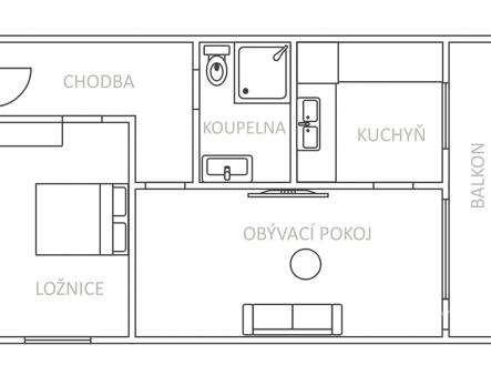 Pronájem bytu, 2+1, 49 m²