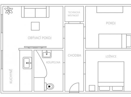 Pronájem bytu, 3+kk, 62 m²