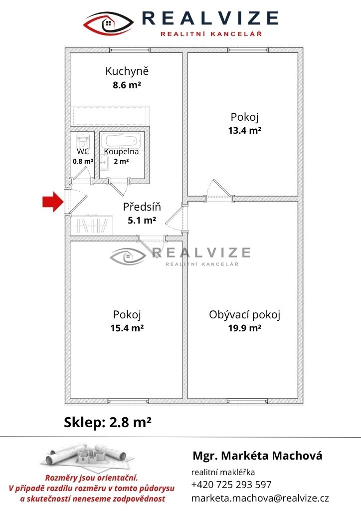 Půdorys 3+1 68 m²