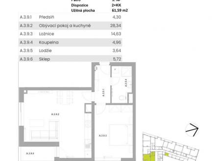 Prodej bytu, 2+kk, 62 m²