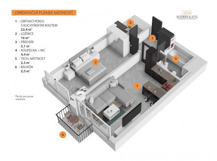 Pronájem bytu, 2+kk, 54 m²