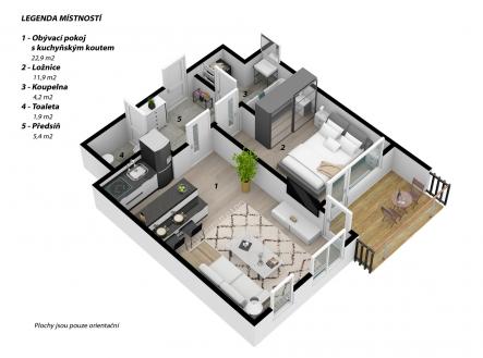 Pronájem bytu, 2+kk, 51 m²
