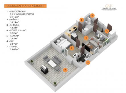 Pronájem bytu, 2+kk, 77 m²
