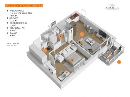 Pronájem bytu, 2+kk, 48 m²