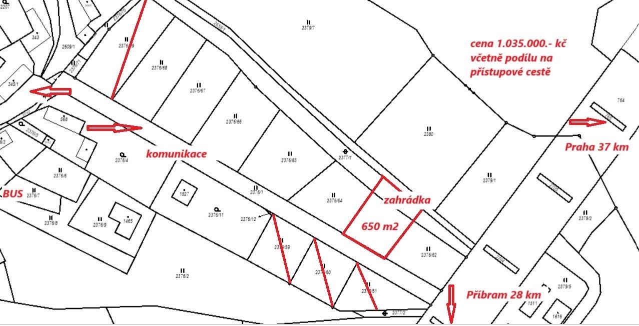 Prodej pozemku - zahrady, 650 m² - Voznice u Dobříše