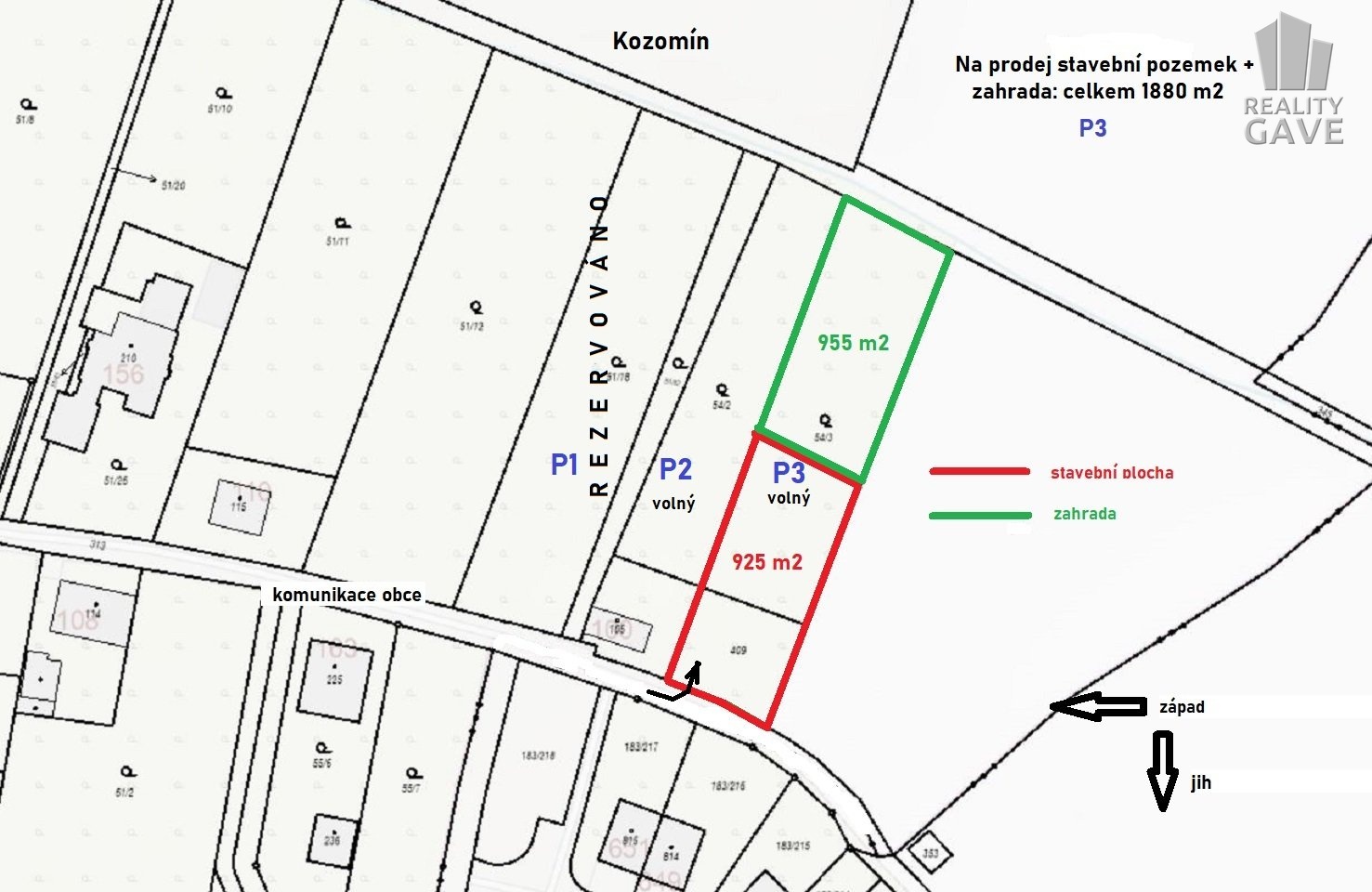 kat mapa P3 s rezervováno