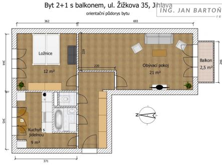 Pronájem bytu, 2+1, 56 m²